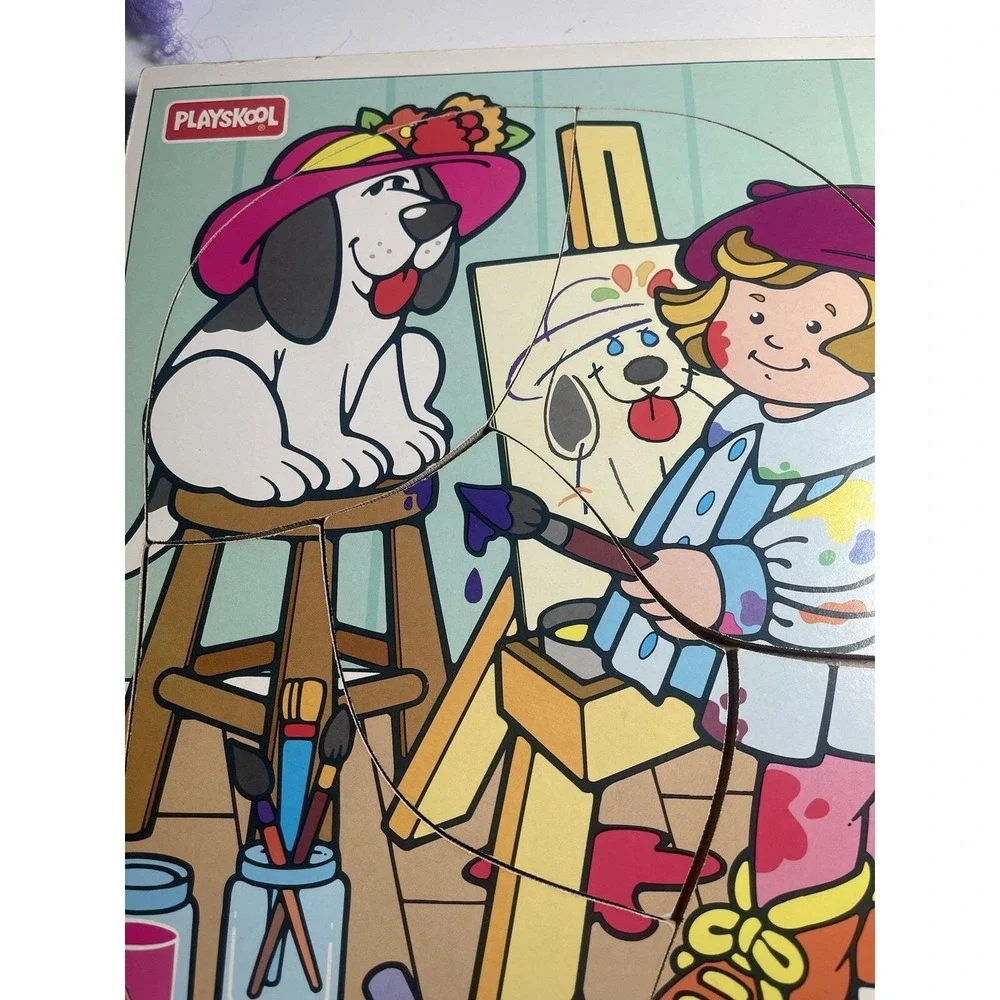 Playskool 5 Piece Puzzle Painting Puppy 1995 Wooden Puzzle